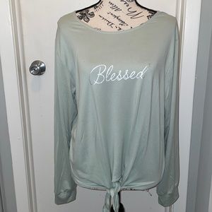 Lights Off long sleeve tee/night shirt XL- pale green- front tie- “BLESSED” NWT
